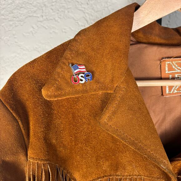 Vintage 1960s Leather Fringe J Sully Western Hippie Sz 16 Coat - Picture 4 of 7